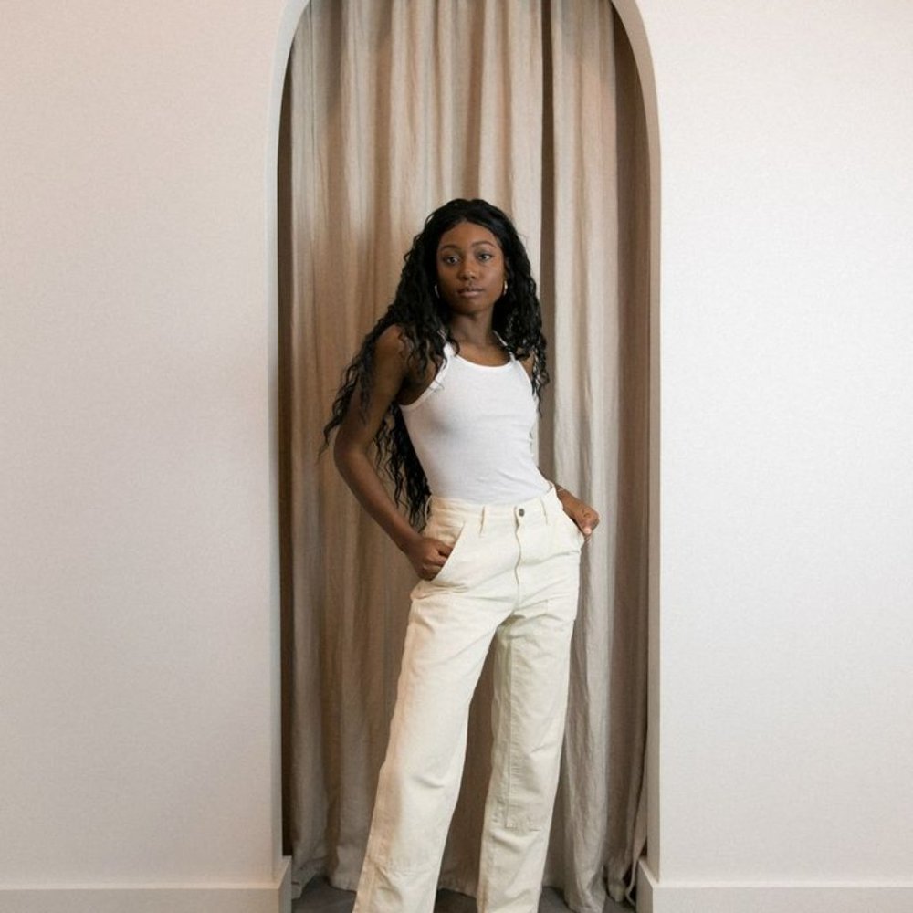Amazing Re/Done Carpenter Pants Jeans Cotton Off White Workmans Pant Size 25